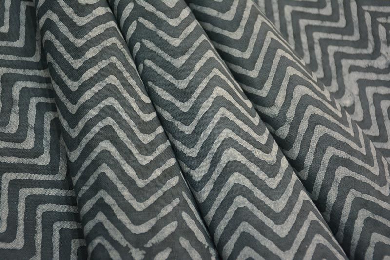 Smoked Grey Khari Cotton Block Printed Fabric