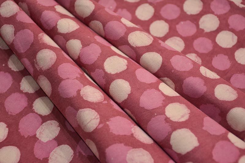 Pink Polka Dot Khari Cotton Block Printed Fabric