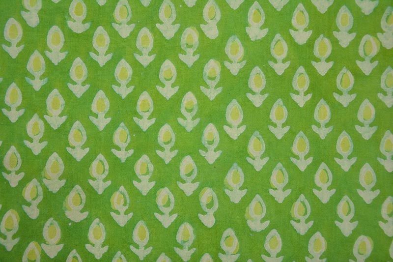 Green Flash Khari Cotton Block Printed Fabric