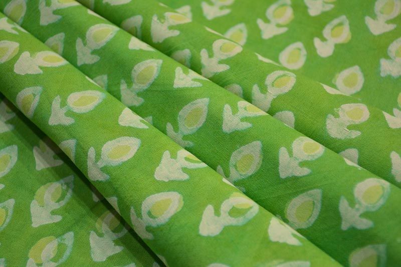 Green Flash Khari Cotton Block Printed Fabric