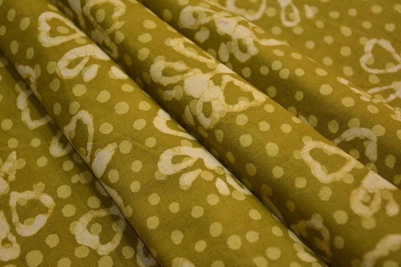 Olive Green Khari Cotton Block Print Fabric