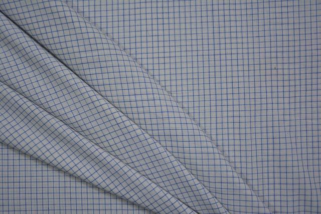 White And Blue Checks Handwoven Cotton Fabric