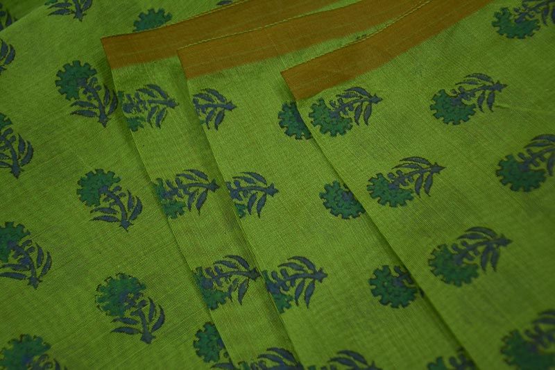 Forest Green Block Printed Chanderi Fabric