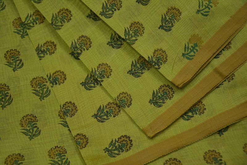 Herbal Green Block Printed Chanderi Fabric
