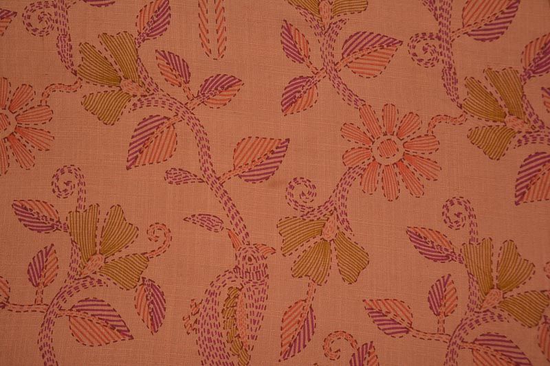 Peach Bud Floral Kantha Stitch  Print Rayon Fabric
