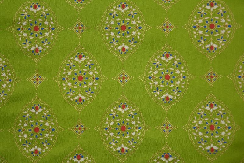Parrot Green Designer Print Rayon Fabric