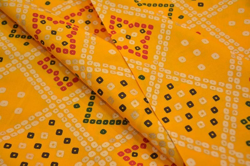 Daffodil Yellow Bandhej Print Rayon Fabric