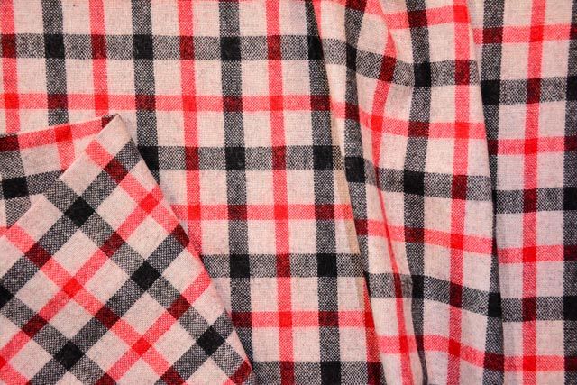 Red And Black Checks Tweed Wool Fabric By The Yard