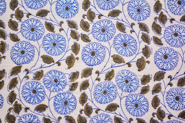 Floral Block Print Cotton Fabric By The Yard