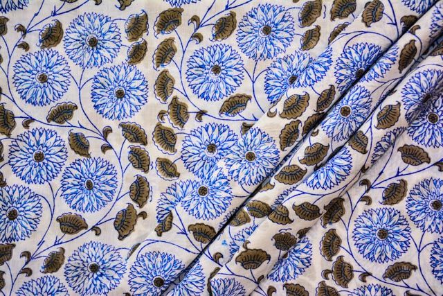Floral Block Print Cotton Fabric By The Yard