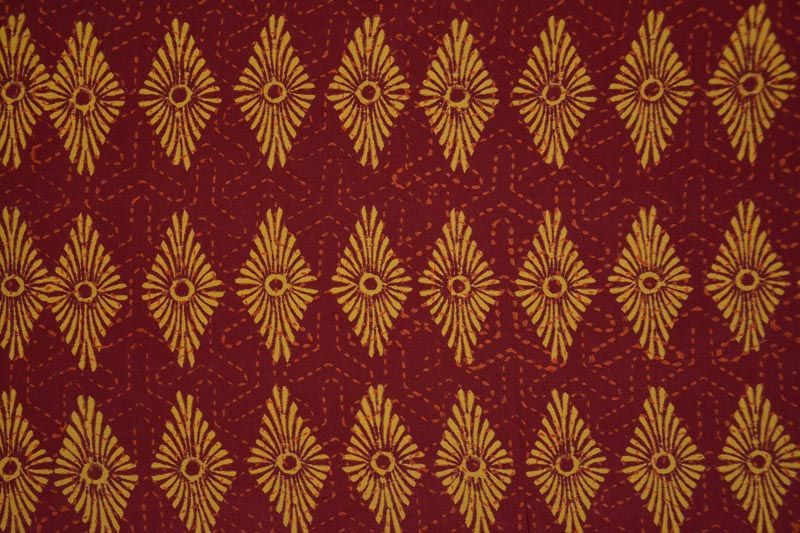 Haute Red Floral Block Printed Shantoon Silk Fabric