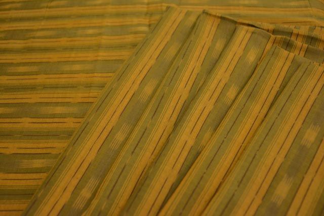 Herbal Green And Mustard Fine Ikat Fabric