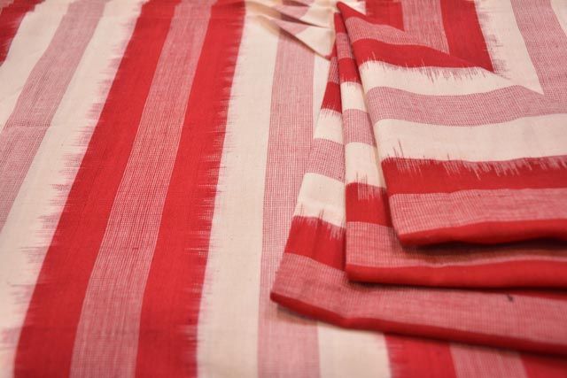 Red And White Designer Double Ikat Fabric