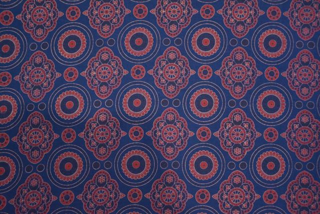 Blue And Red Block Printed Cotton Fabric