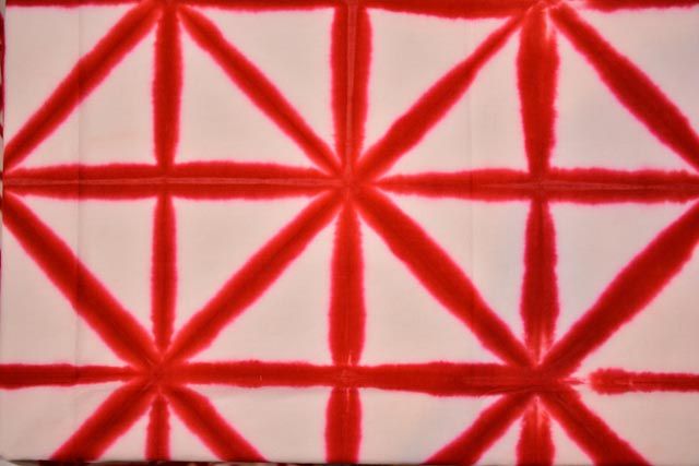 Red And White Mulmul Shibori Print Fabric