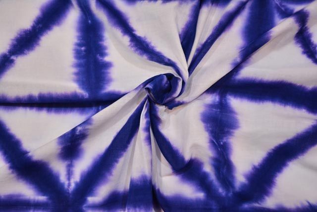 Blue And White Mulmul Shibori Print Fabric