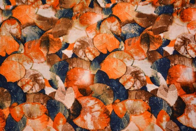 Orange And Blue Printed Cotton Fabric
