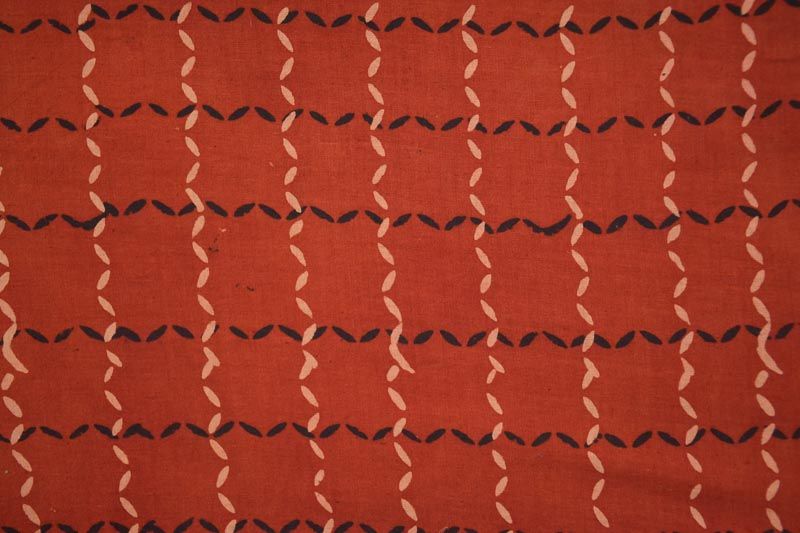 Brick Red Ajrakh Block Print Cotton Fabric