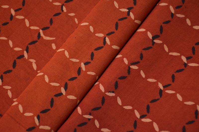 Brick Red Ajrakh Block Print Cotton Fabric