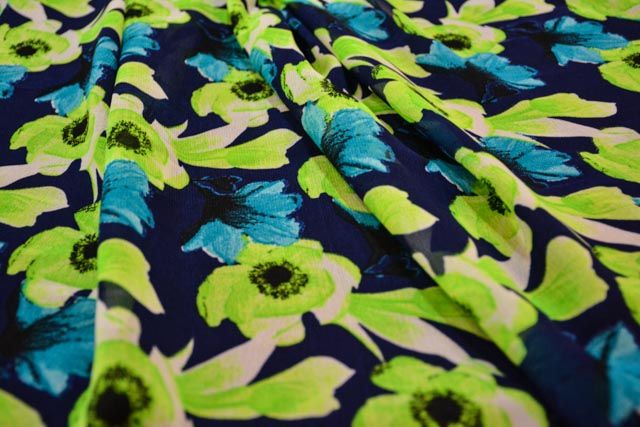 Neon Green Floral Georgette Fabric