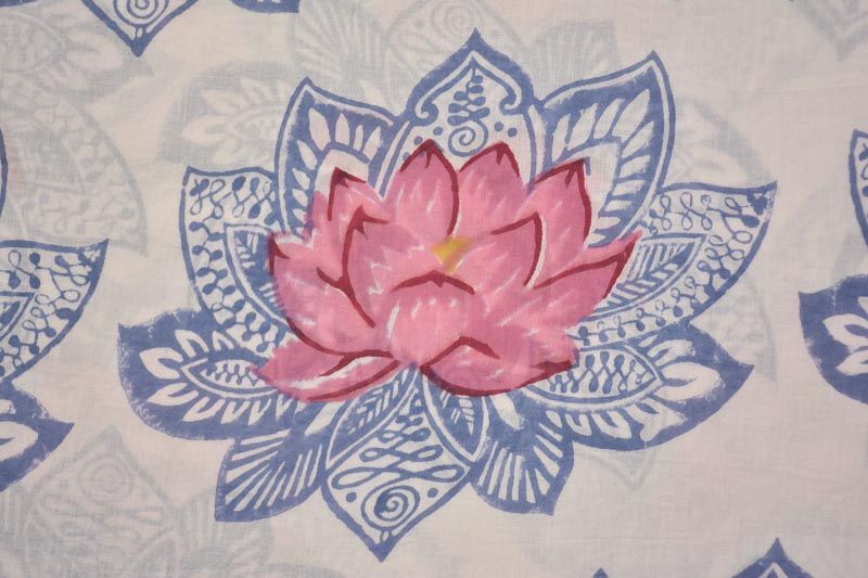 Lotus Hand Block Print Cotton Mulmul/voile Fabric
