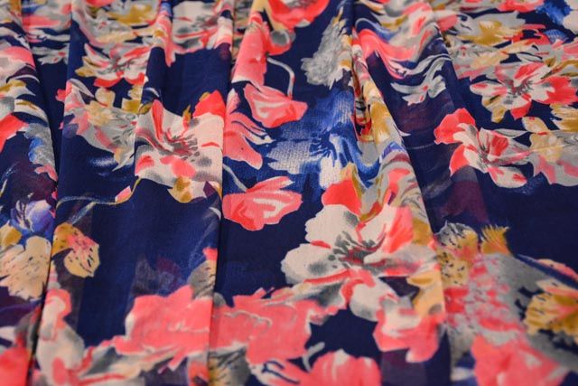 Peach Floral Print Georgette Fabric