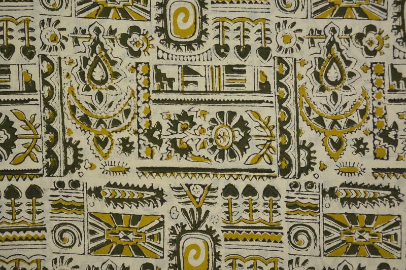 Herbal Green Tribal Hand Block Printed Cotton Fabric 