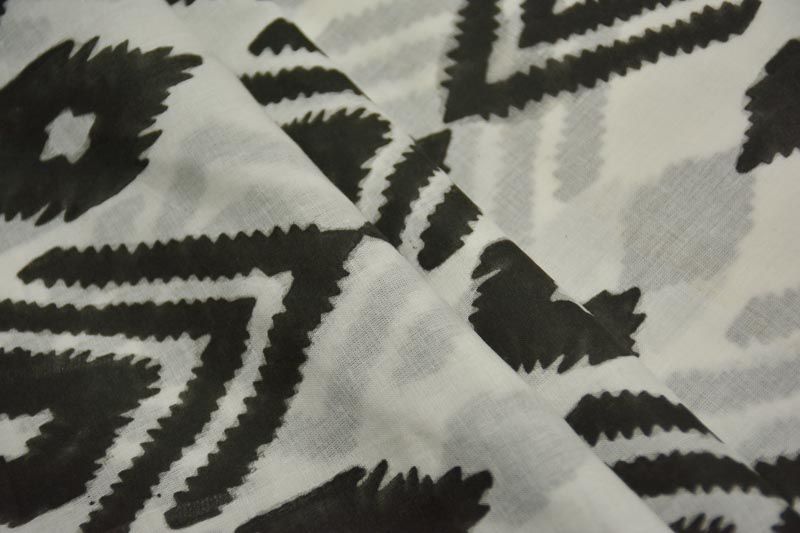 White And Black Block Print Cotton Fabric
