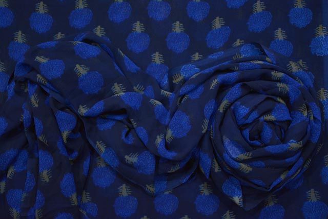 Blue Floral Printed Georgette Fabric