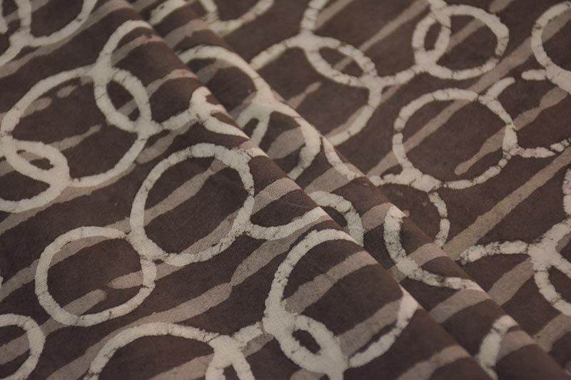 Kashish Grey Striped Circle Hand Block Printed Cotton Fabric 