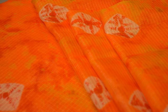 Orange Printed Kota Doria Fabric