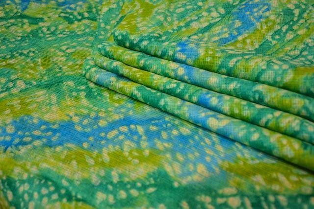 Green Blue Printed Kota Doria Fabric