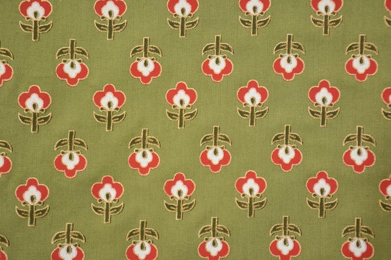 Olive Green Floral Glace Cotton Fabric