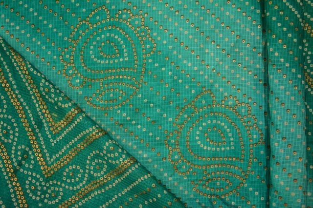 Foil Print Green Bandhani Kota Doria Fabric