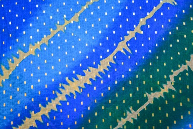 Blue Gold Print Kota Doria Fabric