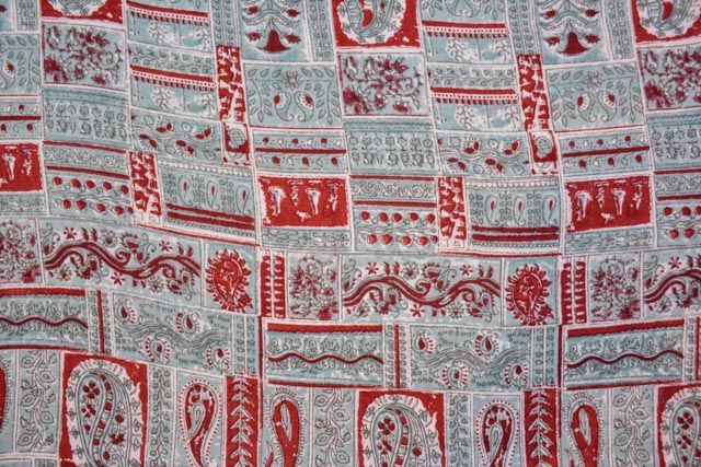 Sea Green And Red Printed Fine Rayon Fabric