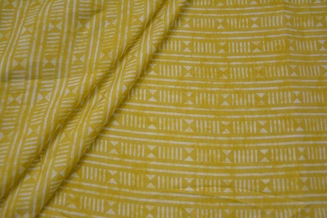 Raffia Yellow Designer Print Silk Cotton Fabric 