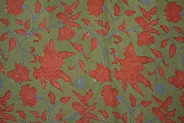 Aspen Green Floral Print Silk Cotton Fabric 