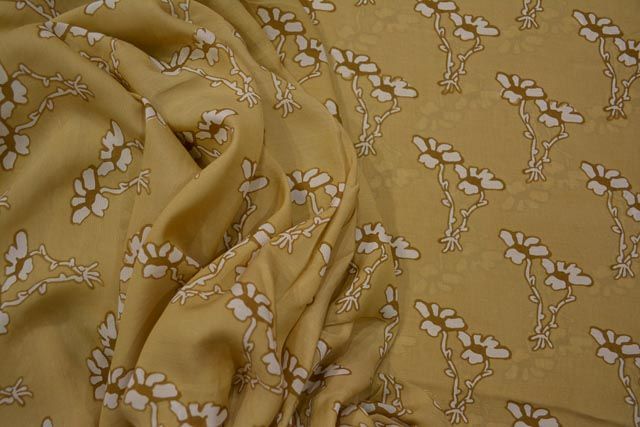 Latte Brown Floral Print Silk Cotton Fabric 