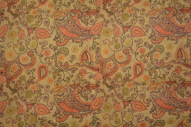 Straw Yellow Stitch Printed Chanderi Silk Fabric