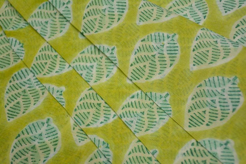 Green Leaf Block Print Modal Silk Fabric