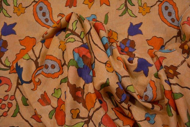 Melba Peach Printed Chanderi Silk Fabric