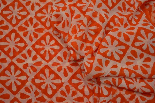 Camellia Orange Block Printed Georgette Fabric