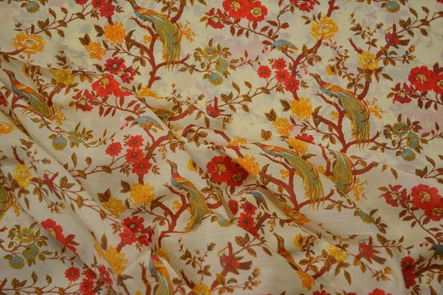 Multicolor Floral Print Silk Cotton Fabric 