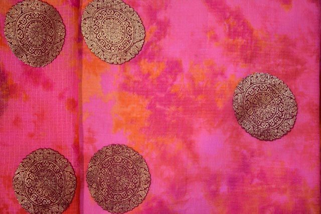 Foil Print Pink Kota Doria Fabric