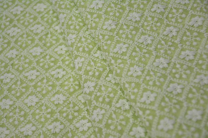 Gourd Green Chikankari Embroidered Georgette Fabric