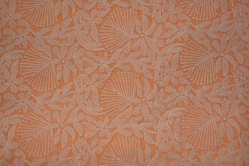 Peach Chikankari Embroidery Kota Doria Cotton Fabric