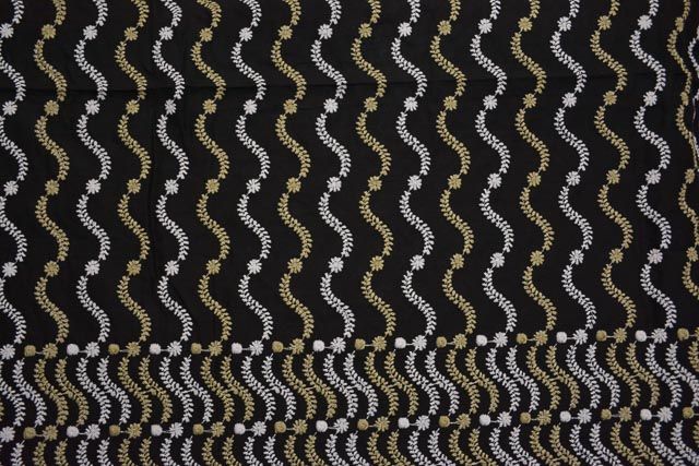 Black Embroidered Indian Cotton Fabric