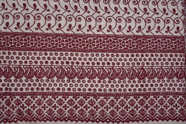 Maroon Embroidered Indian Cotton Fabric