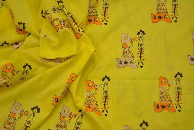 Buttercup Yellow Golden Print Indian Cotton Fabric